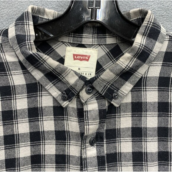 Levi's Button Down Shirt Mens Black Check Long Sleeve Chest Pocket Farm Chore XL - Picture 9 of 13